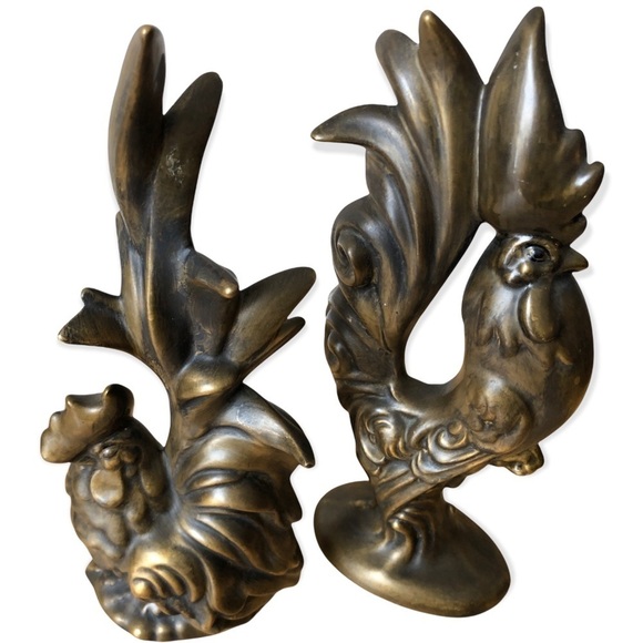 Mid Century Modern Rooster Chalk Figures In Bronze Color - Picture 8 of 14